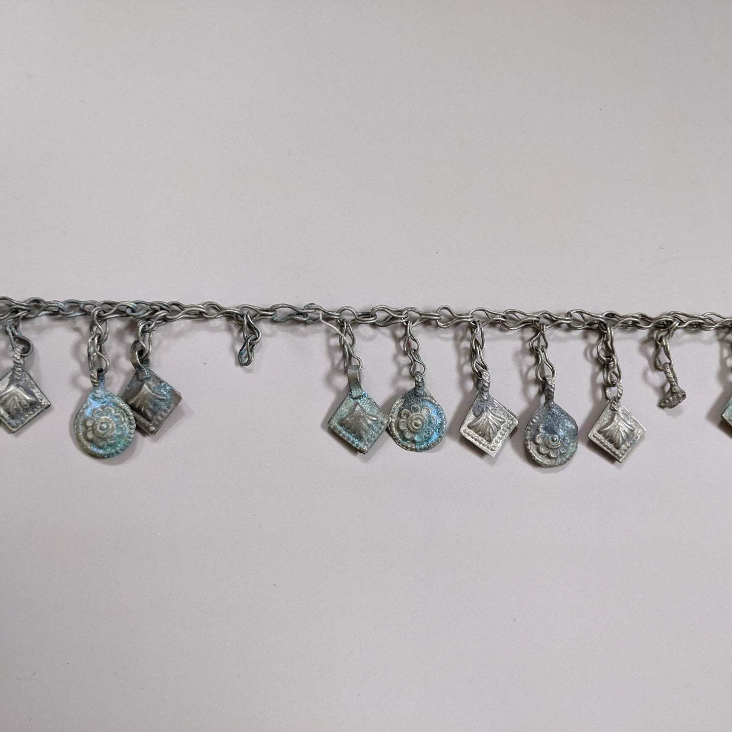 Vintage Kuchi Tribal Jewelry Chain 93" Some Verdigris and Misshapen Dangles (#14789)