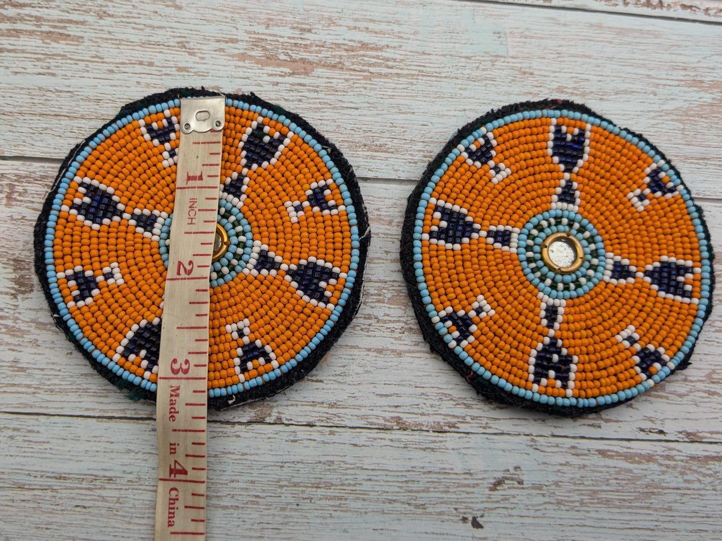 Vintage Beaded Tribal Gul Flowers Kuchi Patches Orange 3.25" (17151)