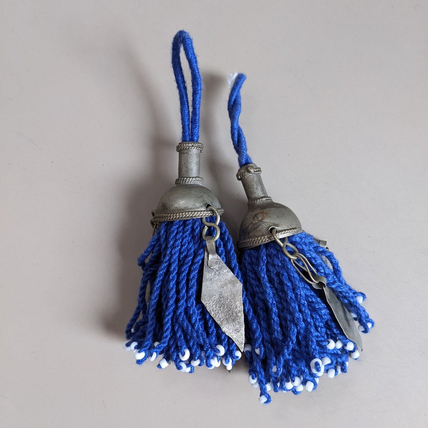 Turkmen Tassels Unique Vintage Tops Pointy Dangles Pair Cobalt Blue (15269)