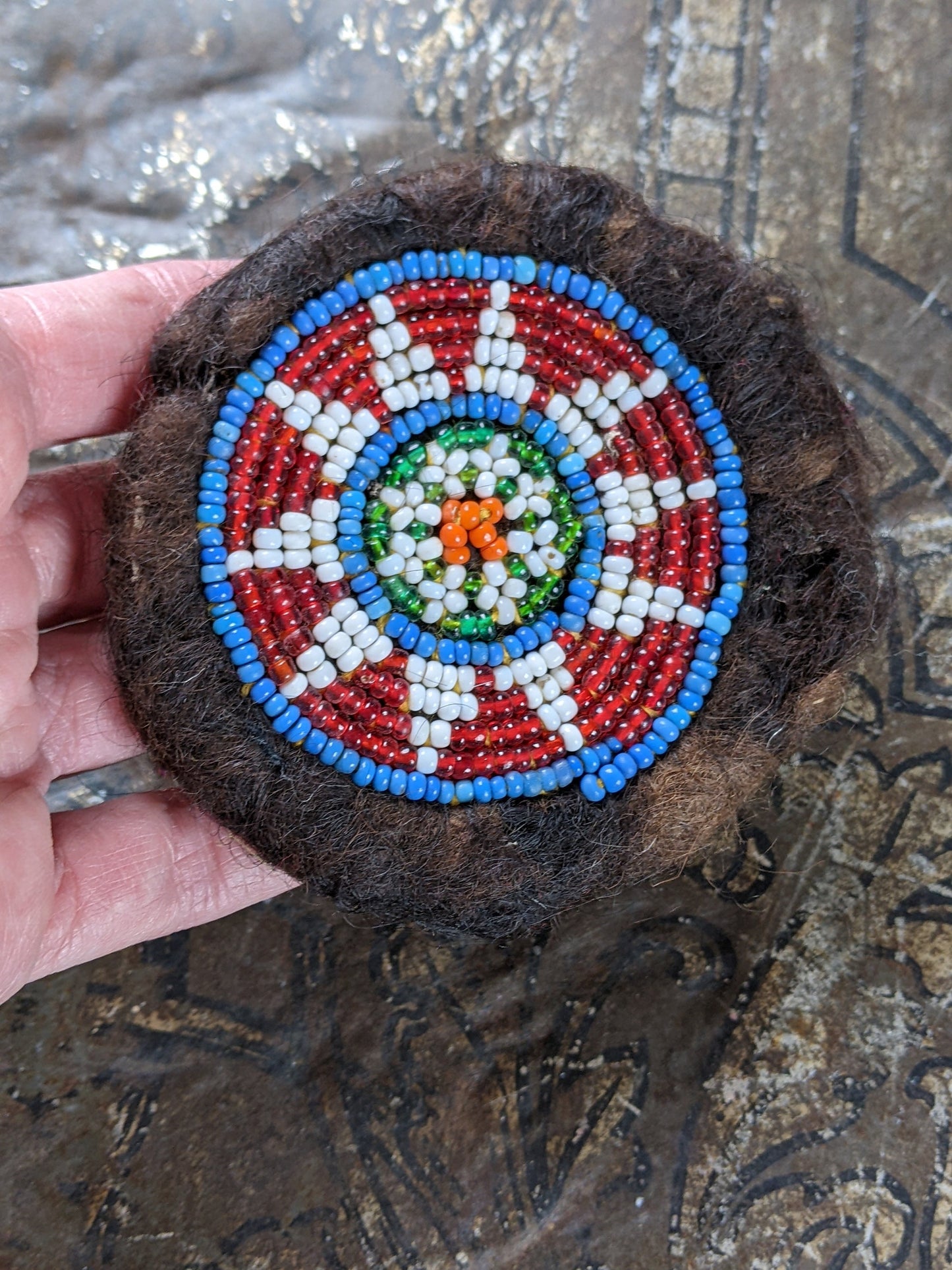 Beaded Tribal Patch Medallion Kuchi Gul Felted Animal Hair Base (#10126)