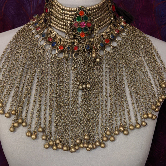 Heavy Tribal Bib Choker Vintage Waziri Ethnic Jewelry Ties to Adjust (#14962)