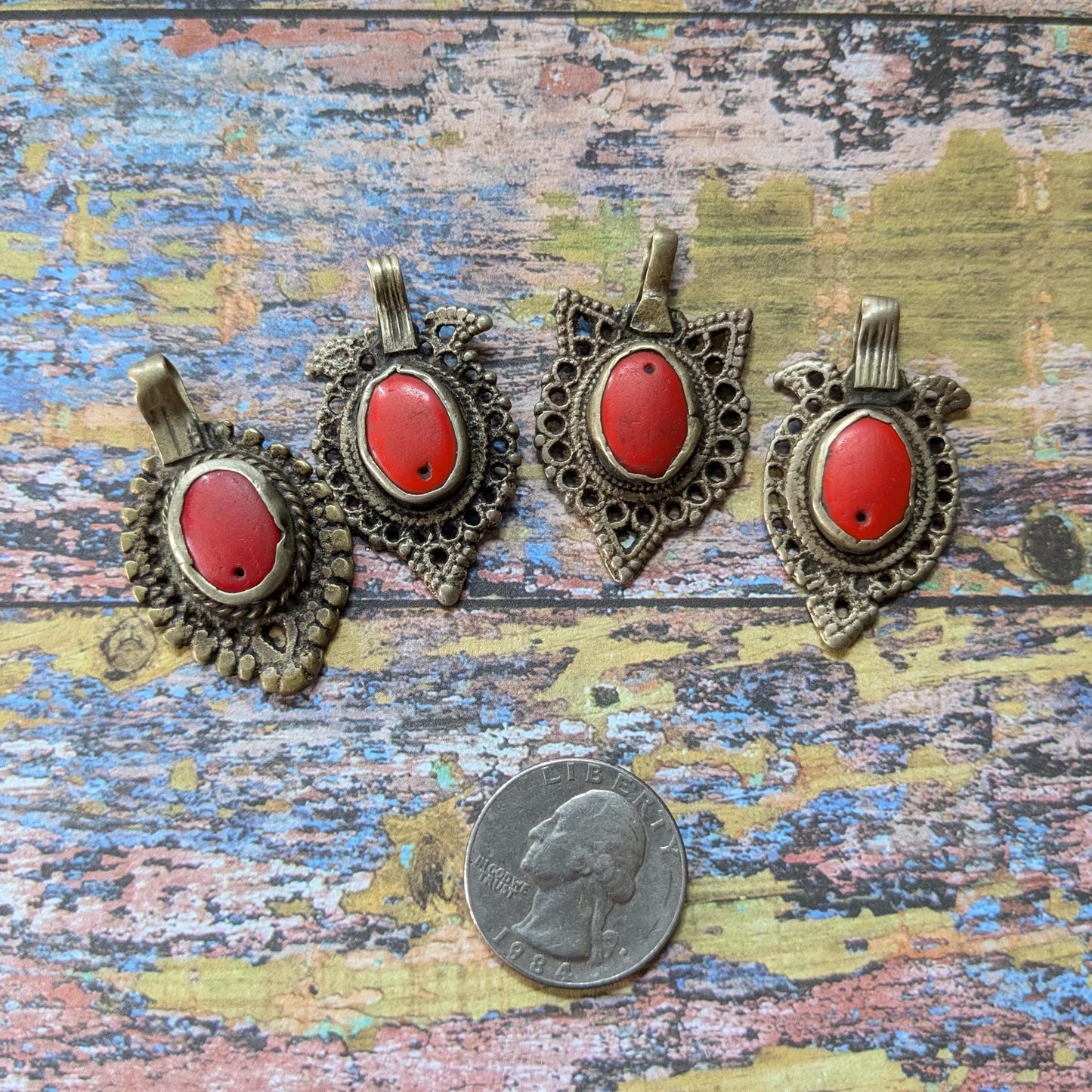 Well-Worn Vintage Tribal Pendants from Waziristan 4 Pieces (16571)