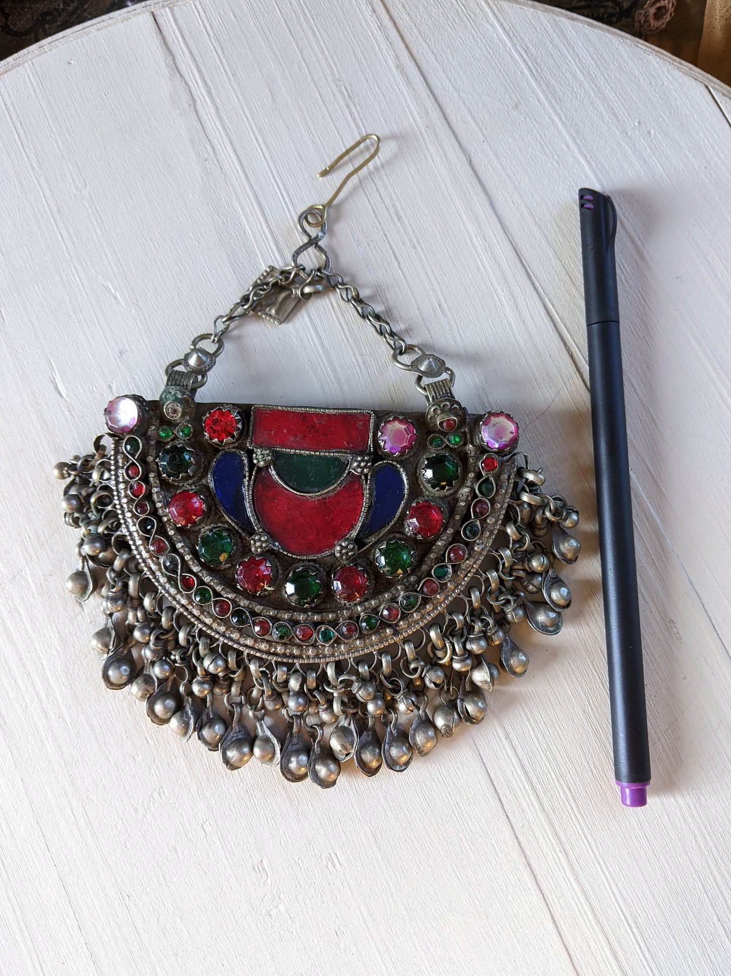 INCREDIBLY LARGE Vintage Kuchi Tribal Headdress Pendant Tikka Jhoomer (#11150)