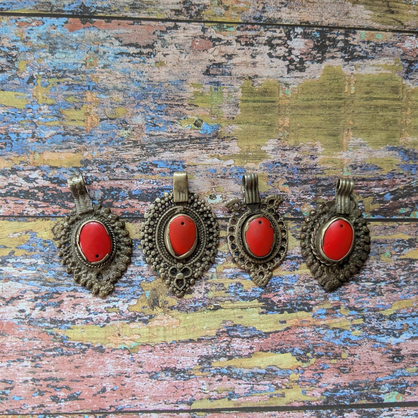 Well-Worn Vintage Tribal Pendants from Waziristan 4 Pieces (16572)