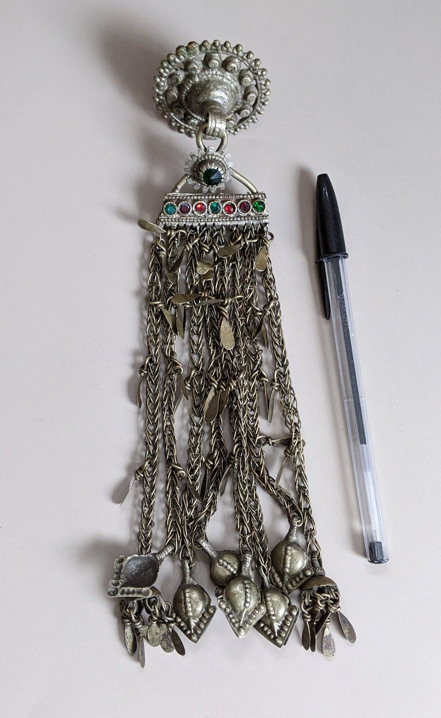 Vintage Kuchi Pendant Unique Jingling Tribal Adornment 8" (15302)