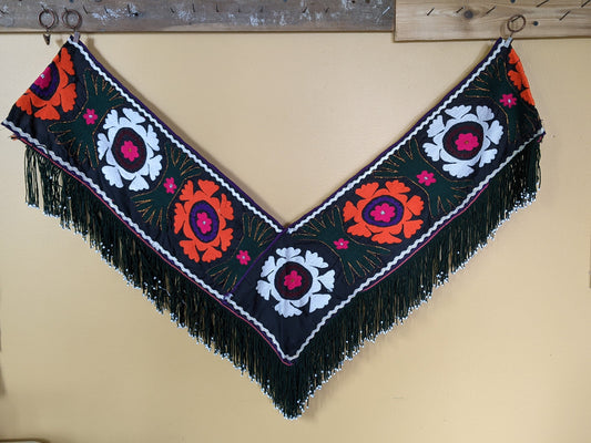 Handstiched Uzbek Textile Saye Gosha Segusha Black with Bright Colors (#14292)