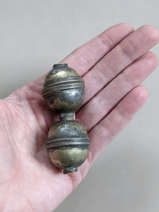 Old Central Asian Double Connected Bead Northern Afghanistan Ethnic Finding 2.75" (15254)