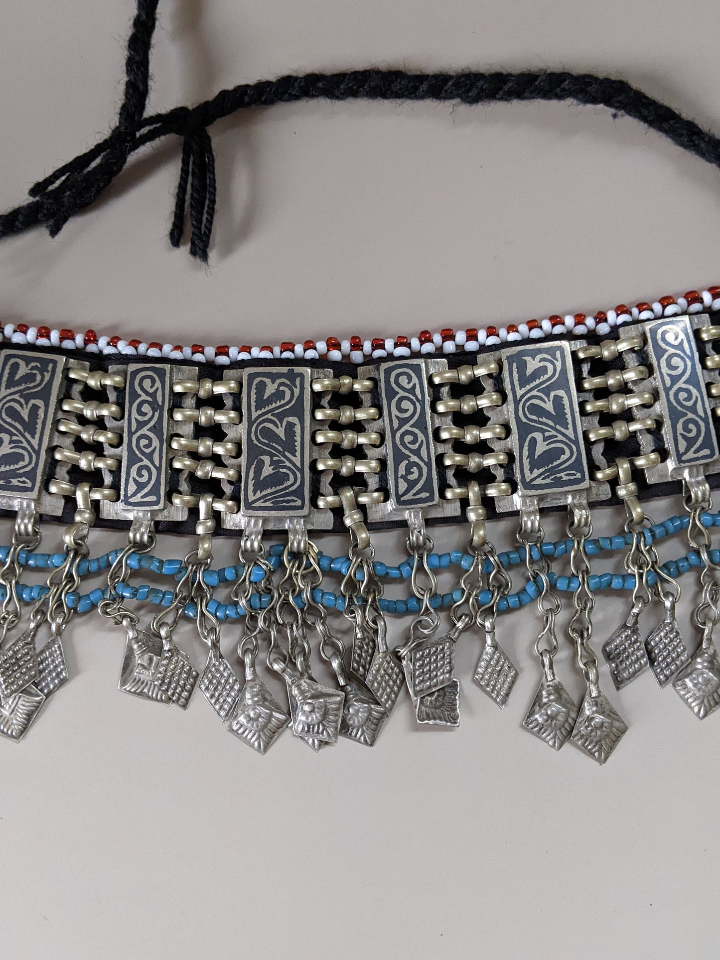 Vintage Afghan Hazara Niello Choker Ties to Adjust (#14481)