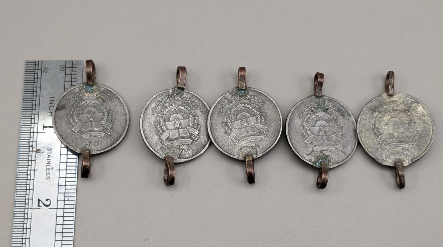 Vintage Kuchi Tribal Coins with 2 Loops Double Bail DIY Jewelry Supplies 5 Pieces (17030)