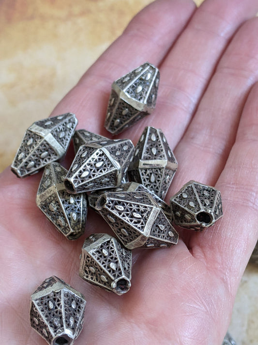 PAIR Vintage Silver Beads from Kohistan Pakistan By the Pair 21x12mm (15428)