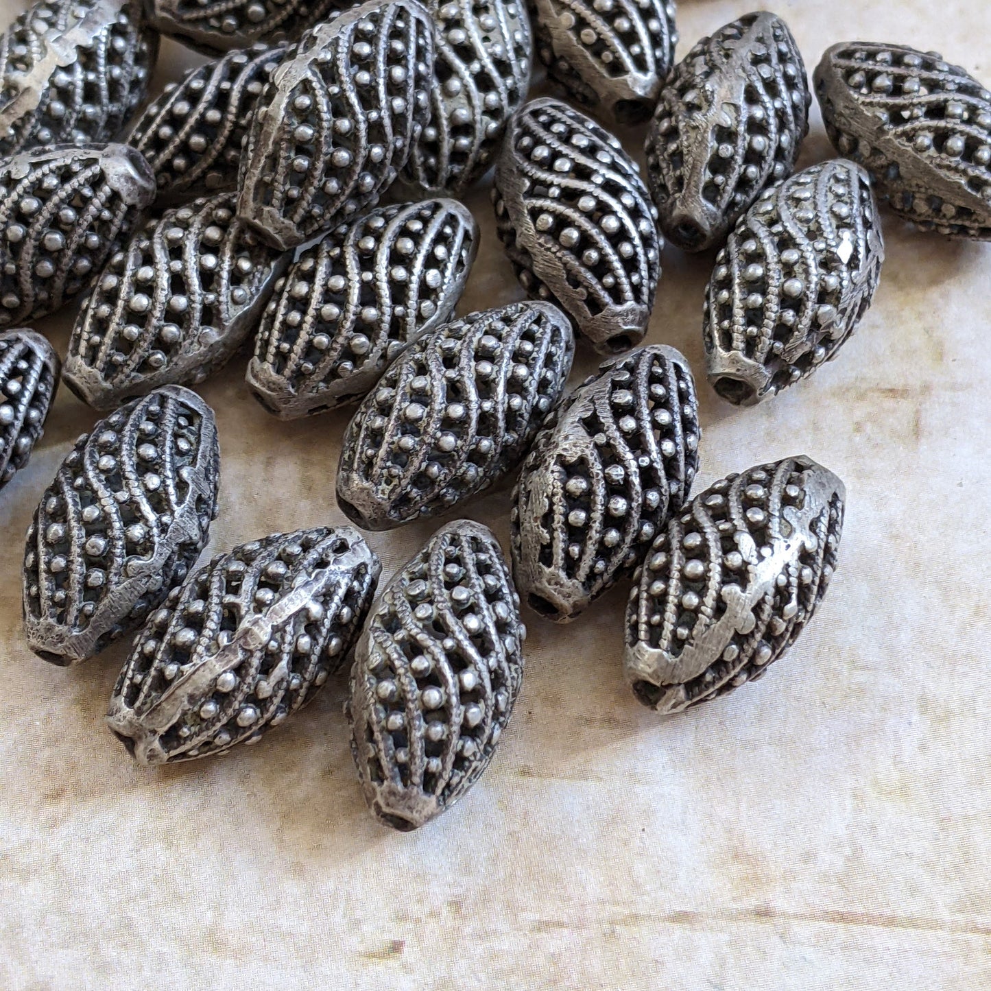 Vintage Silver Beads from Kohistan Pakistan Pick Quantity 21x12mm (15426)