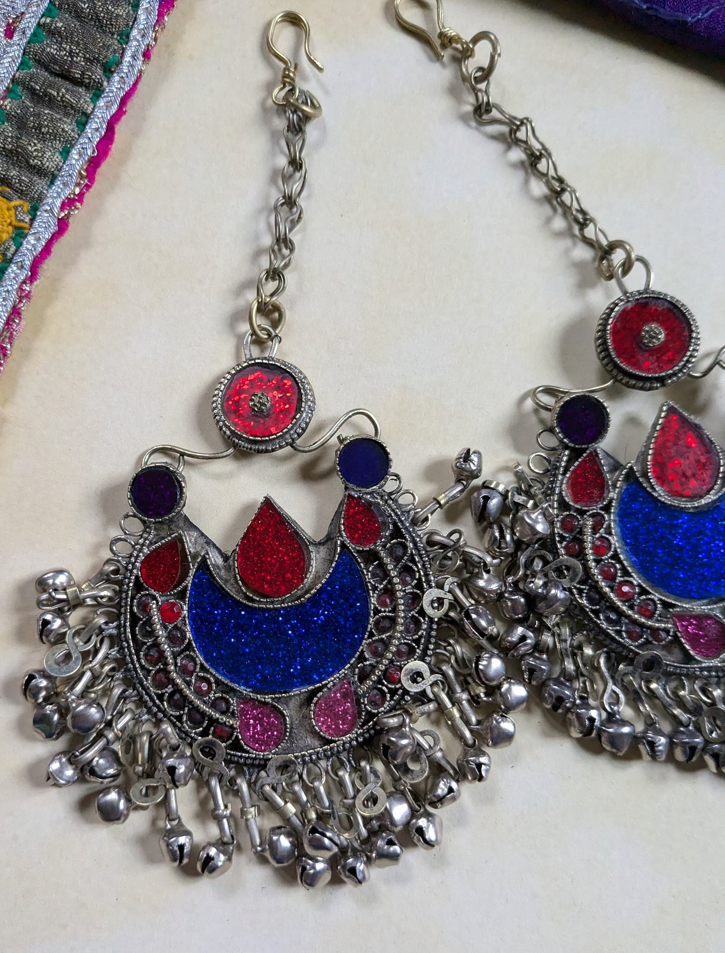 Matching Pair Vintage Kuchi Tribal Hair Pendants Jhoomer Refurbished (16387)