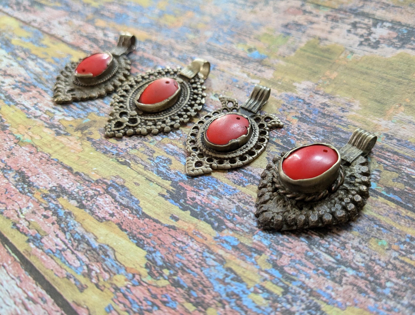 Well-Worn Vintage Tribal Pendants from Waziristan 4 Pieces (16572)