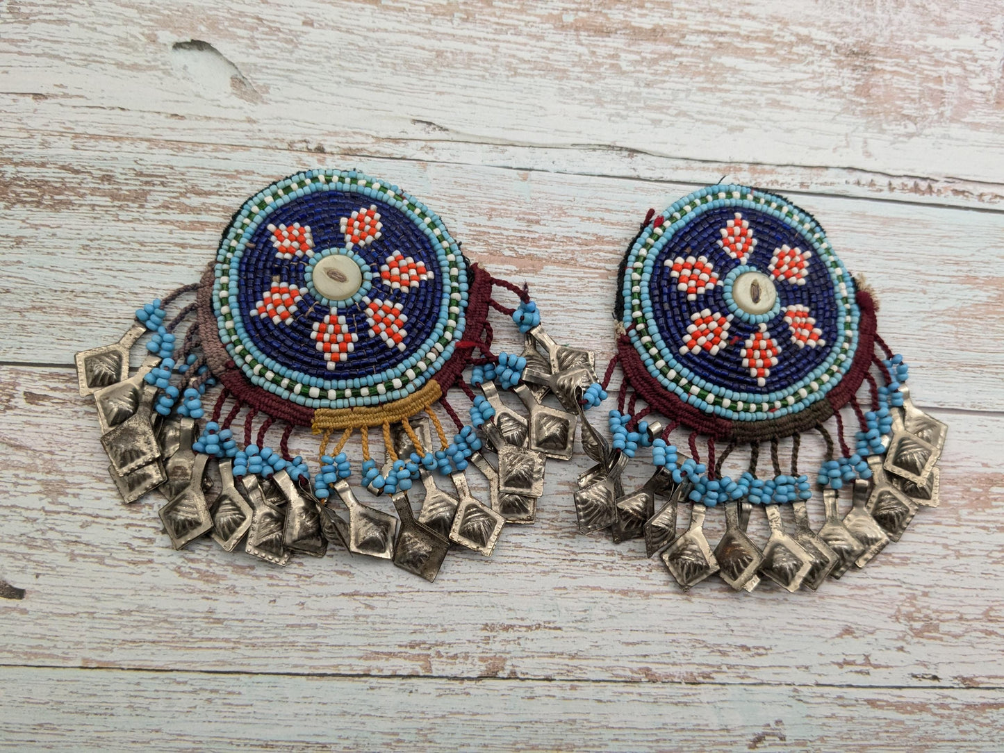 Unique Vintage Kuchi Beaded Gul Patches Jingling Accents Unique Pair (17152)