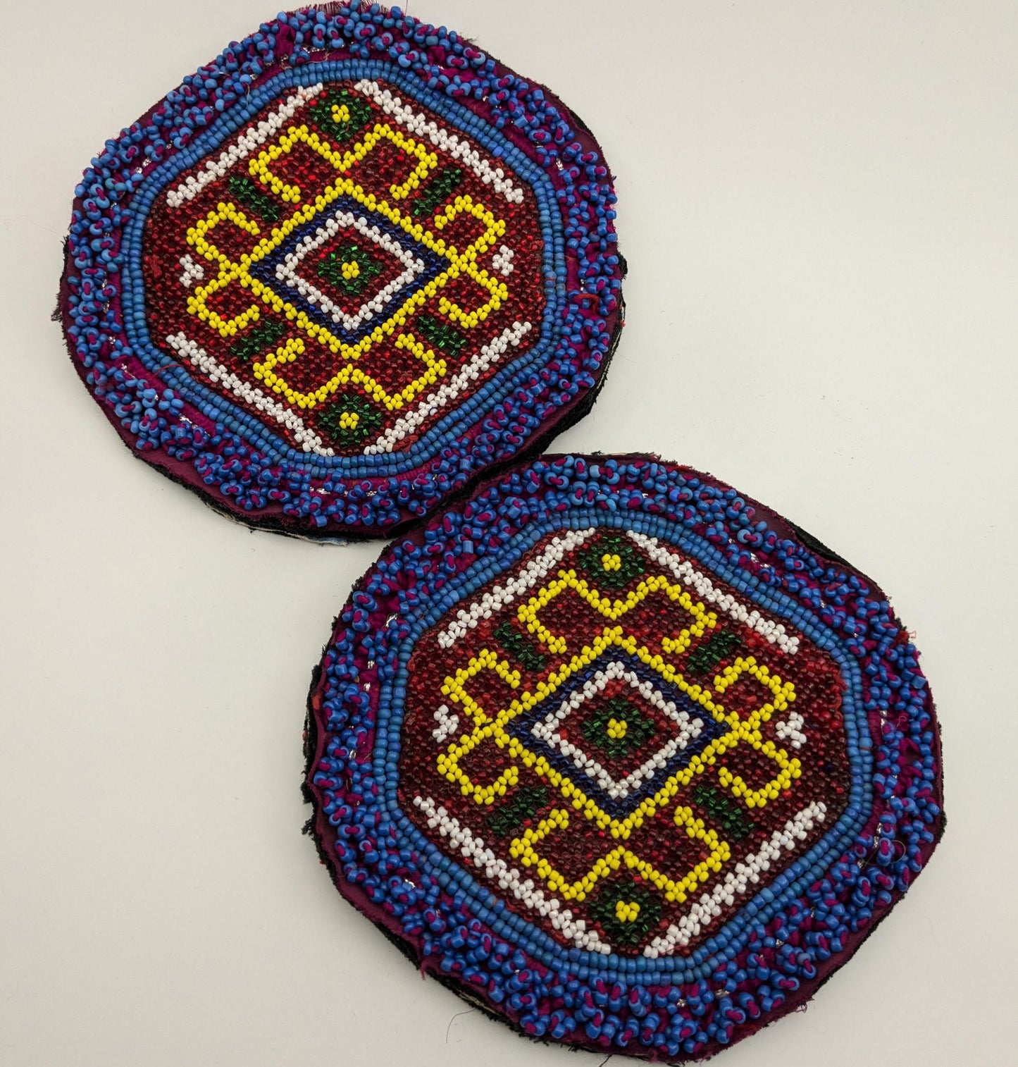 Vintage Kuchi Tribal Beaded Evil Eye Talisman Patches Large Pair 5.5" (17144)