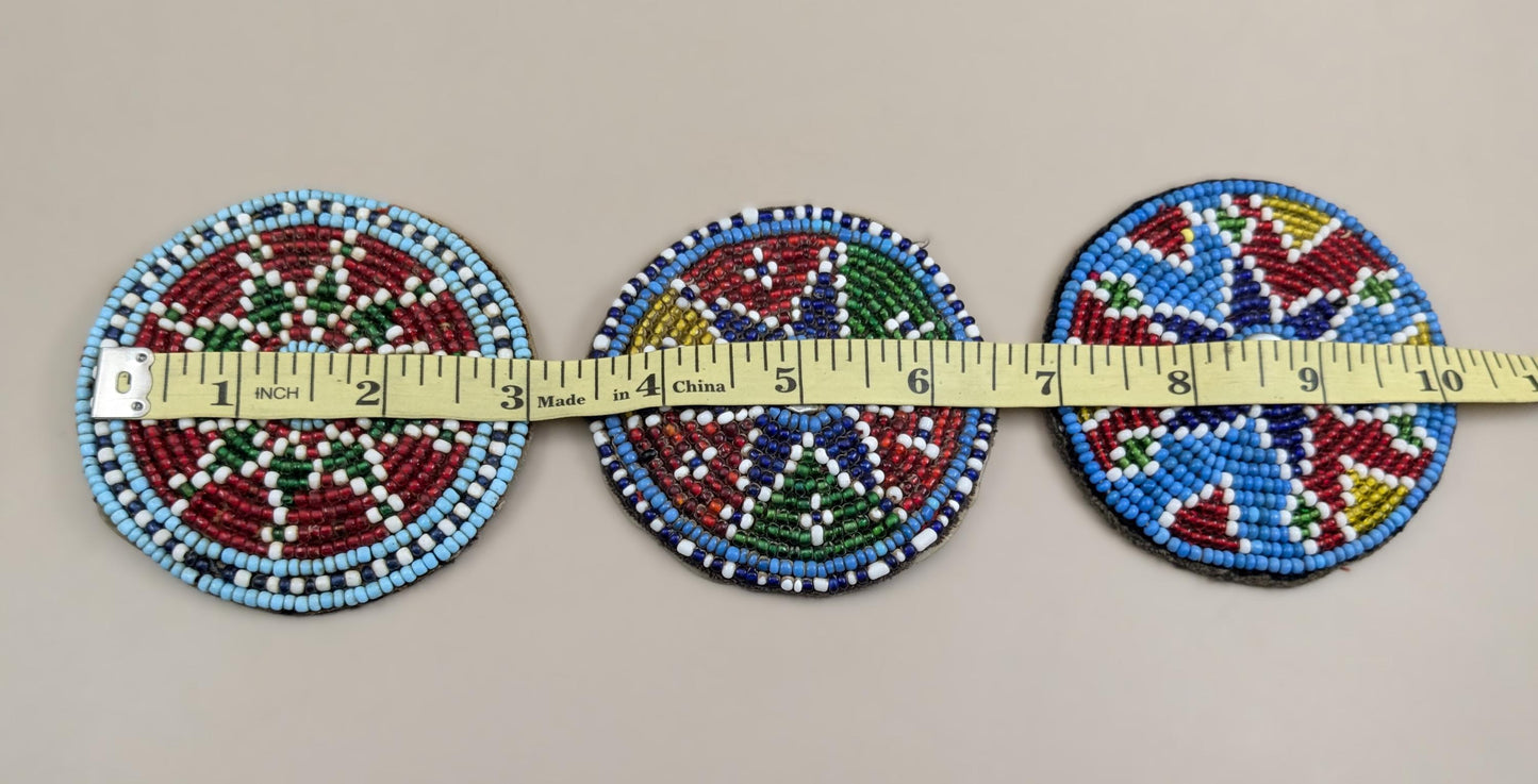 Vintage Beaded Tribal Gul Flowers Baloch Textile Adornment Trio Non-Matching 3" Patches (16723)