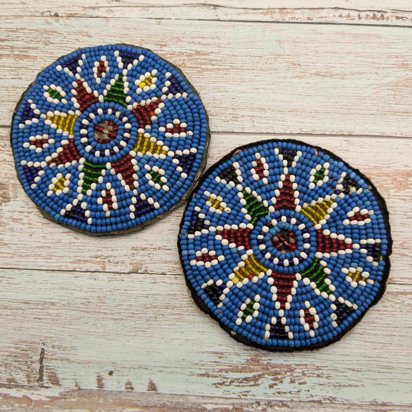 Vintage Balochi Tribal Beaded Patches Matching Pair 3.5" Wide (17156)