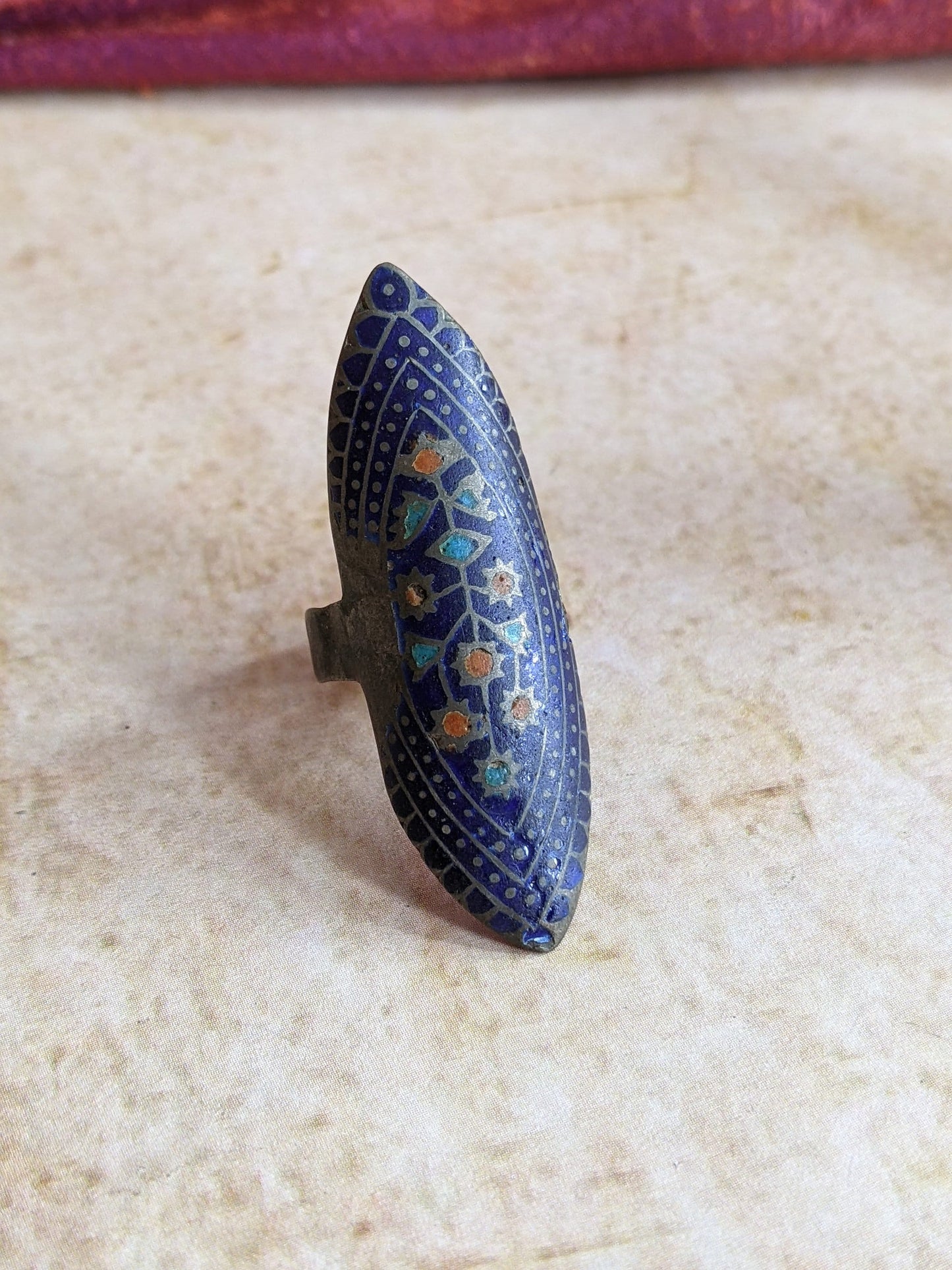 Vintage Multan Blue Enamel and Silver Ring Size 5.25 US (#12643)