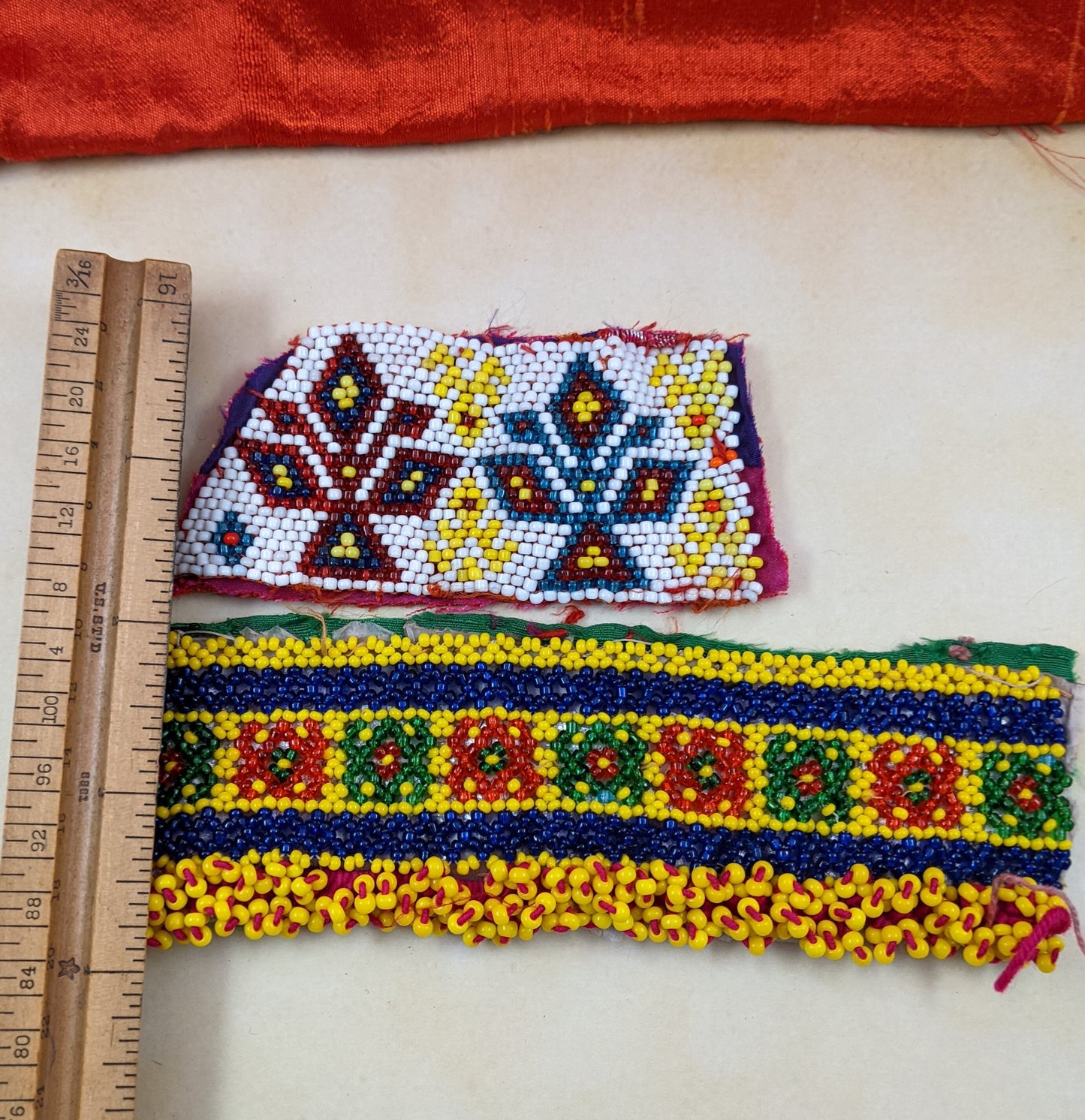 2x Small Kuchi Tribal Textile Remnants Beaded Fiber Arts Supply (#14204)