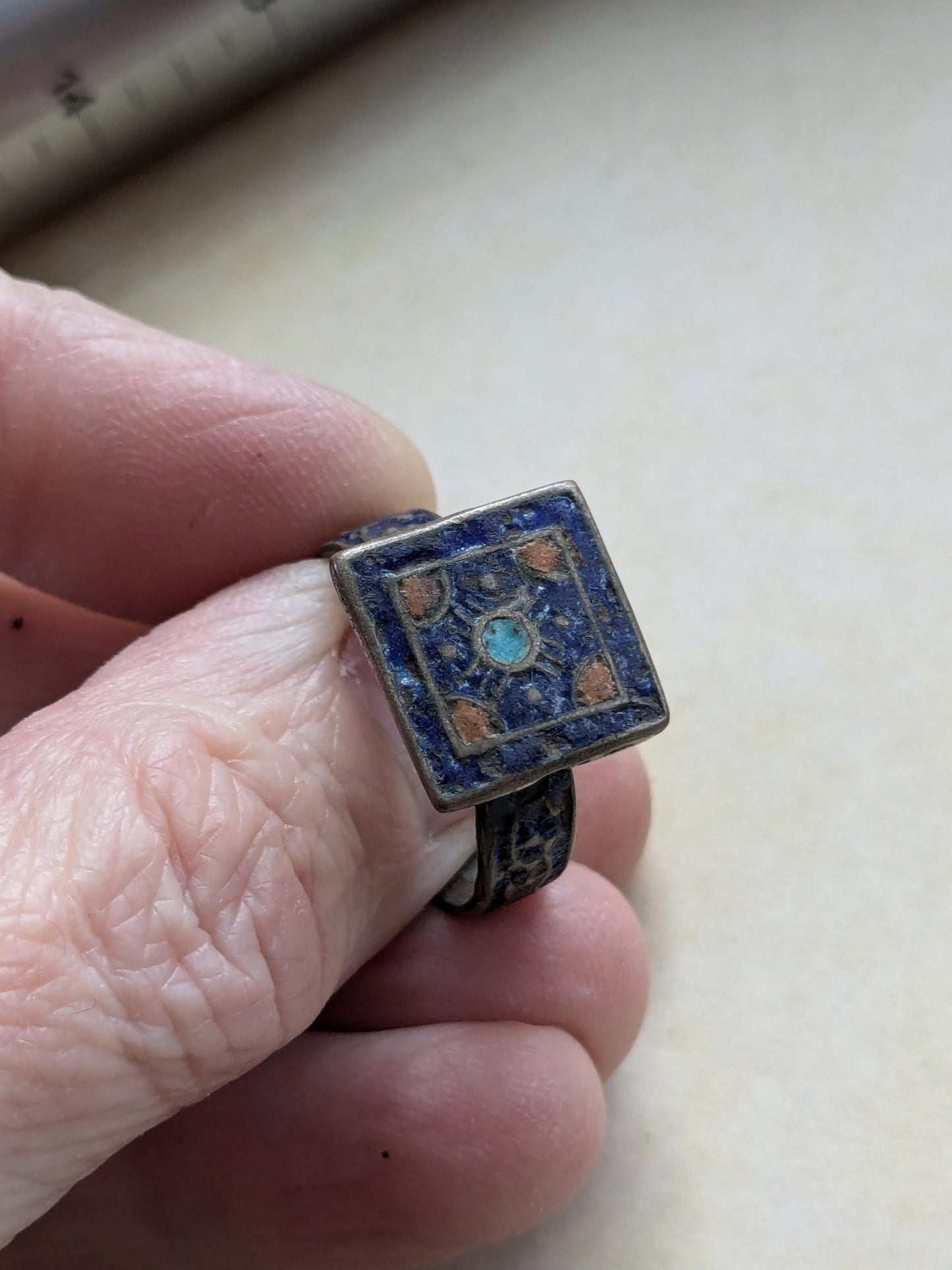 Vintage Multan Blue Enamel Ring Punjab Pakistani Jewelry 8 US (17185)