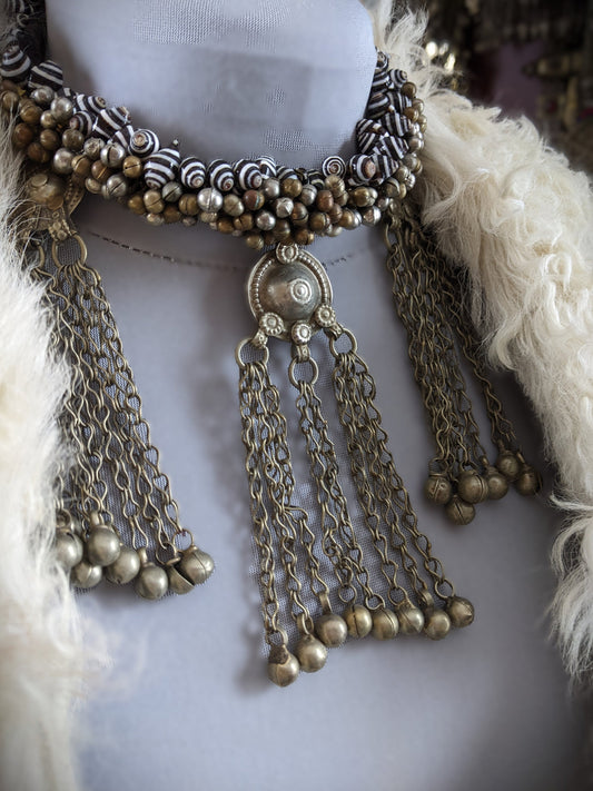 Sculptural Choker Zebra Shells Kuchi Baubles Waziri Tribal Pendants Assemblage Jewelry (16003)