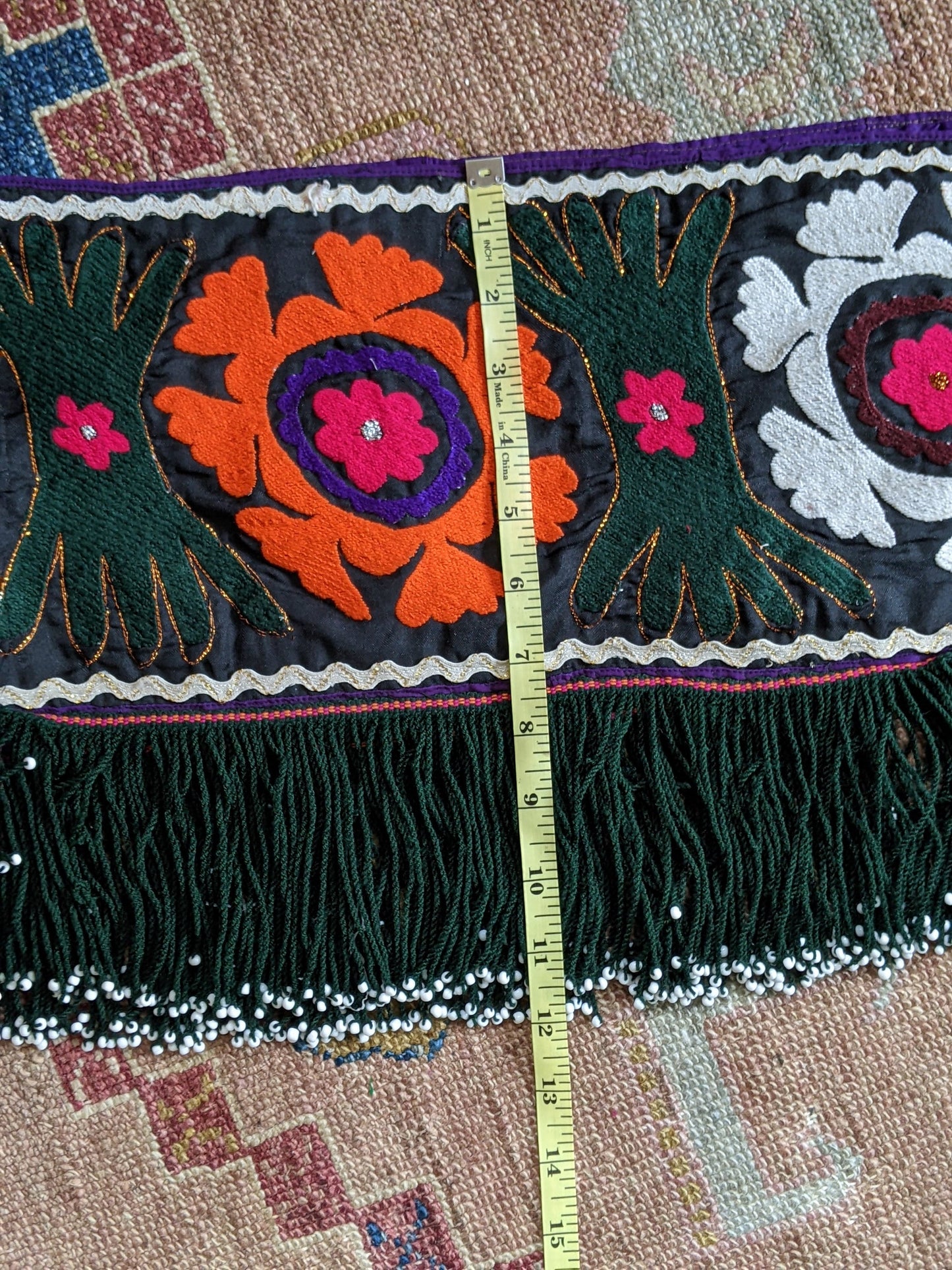 Handstiched Uzbek Textile Saye Gosha Segusha Black with Bright Colors (#14292)