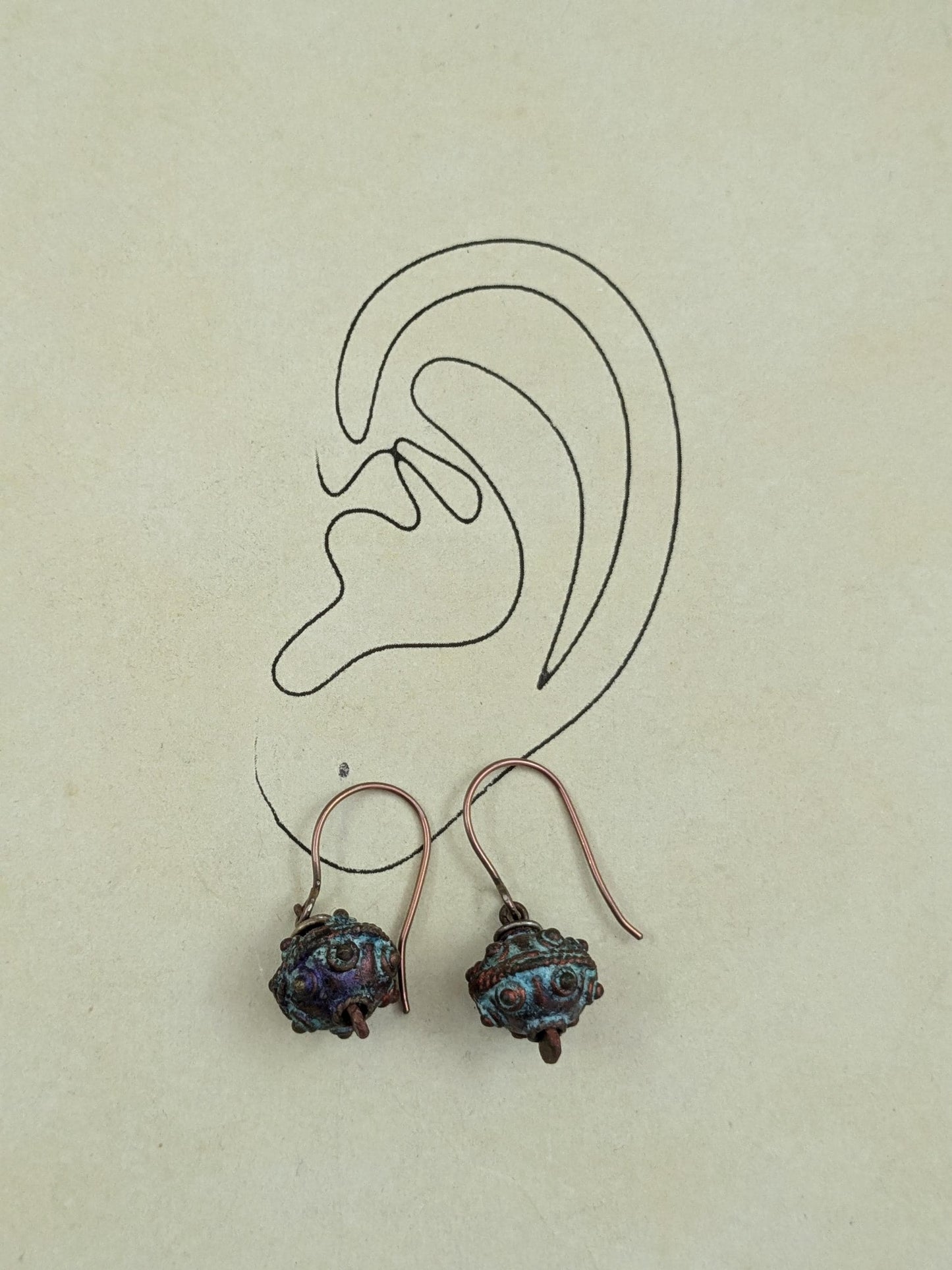 Unique Patina Bead Earrings Rustic Jewelry Niobium Ear Wire (16647)