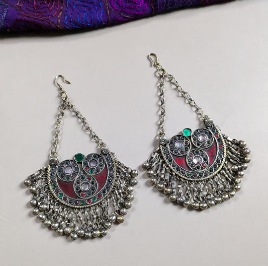 Matching Pair Vintage Kuchi Tribal Hair Pendants Tikka Jhoomer Polished (16389)