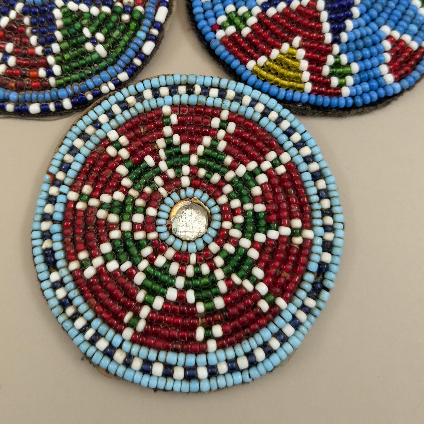 Vintage Beaded Tribal Gul Flowers Baloch Textile Adornment Trio Non-Matching 3" Patches (16723)