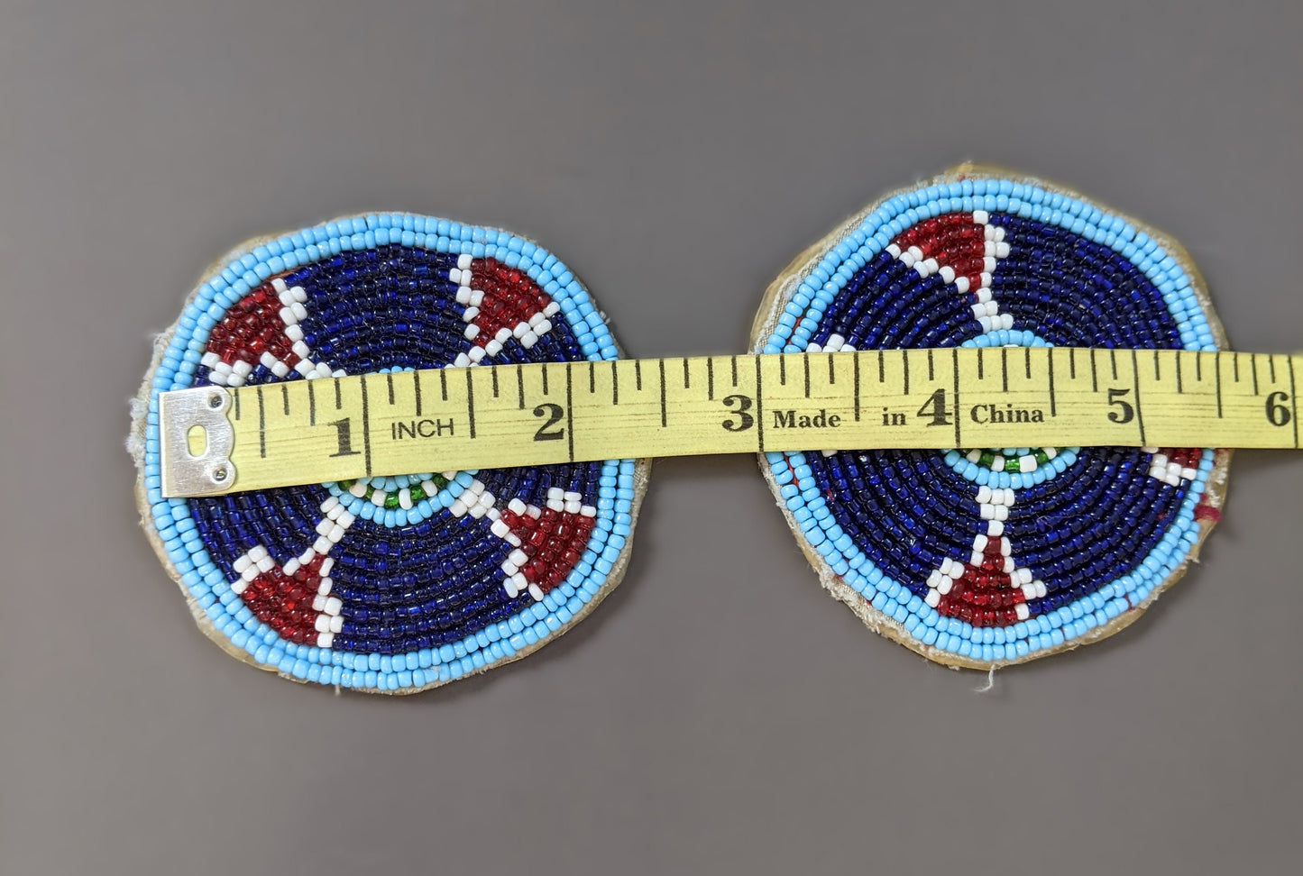 Pair Blue Beaded Afghan Tribal Gul Flowers Kuchi Patches 2.25" (16273)