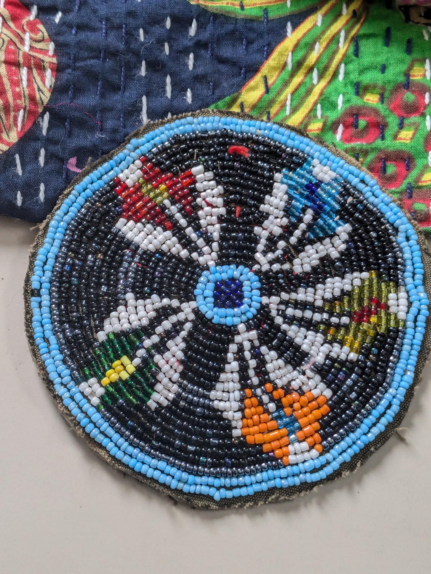 Unique Beaded Gul Patch Tribal Flower from Balochistan 4" Wide (17277)