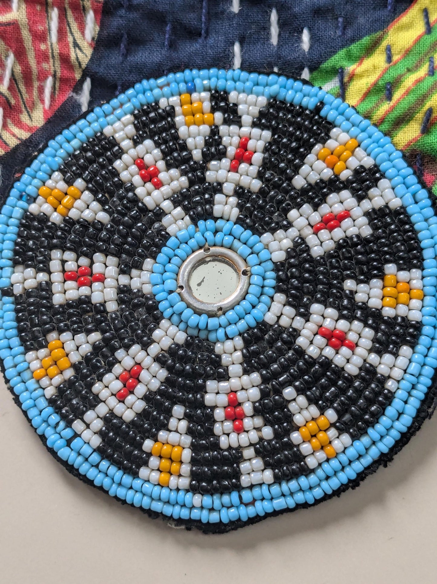 Vintage Beaded Baloch Tribal Gul Flowers Black Beads Non-Matching Pair (17272)