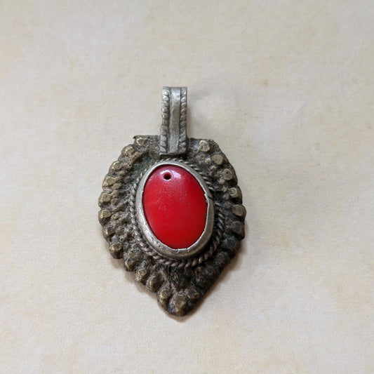 Tribal Pendant Vintage Waziri Focal Orange Glass Center (16569)