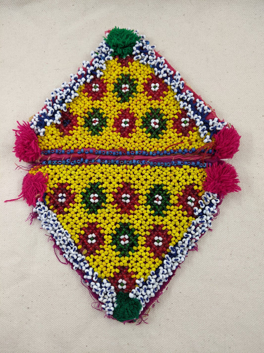 Matching Pair Beaded Triangular Kuchi Tribal Patches MAKE CRINKLING Sound (#14193)