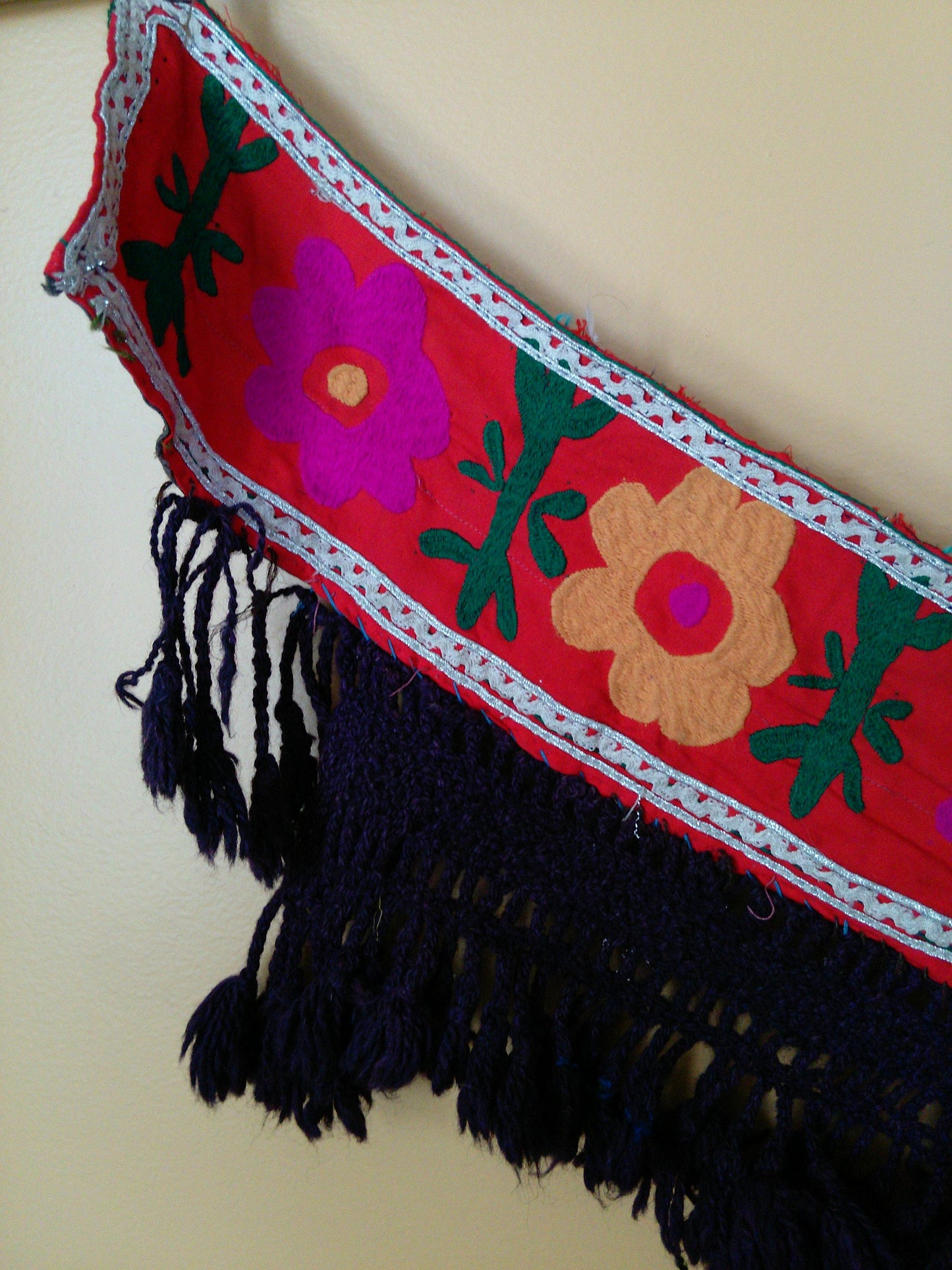 Vintage Uzbek Bright Orange Pink Segusha Embroidery