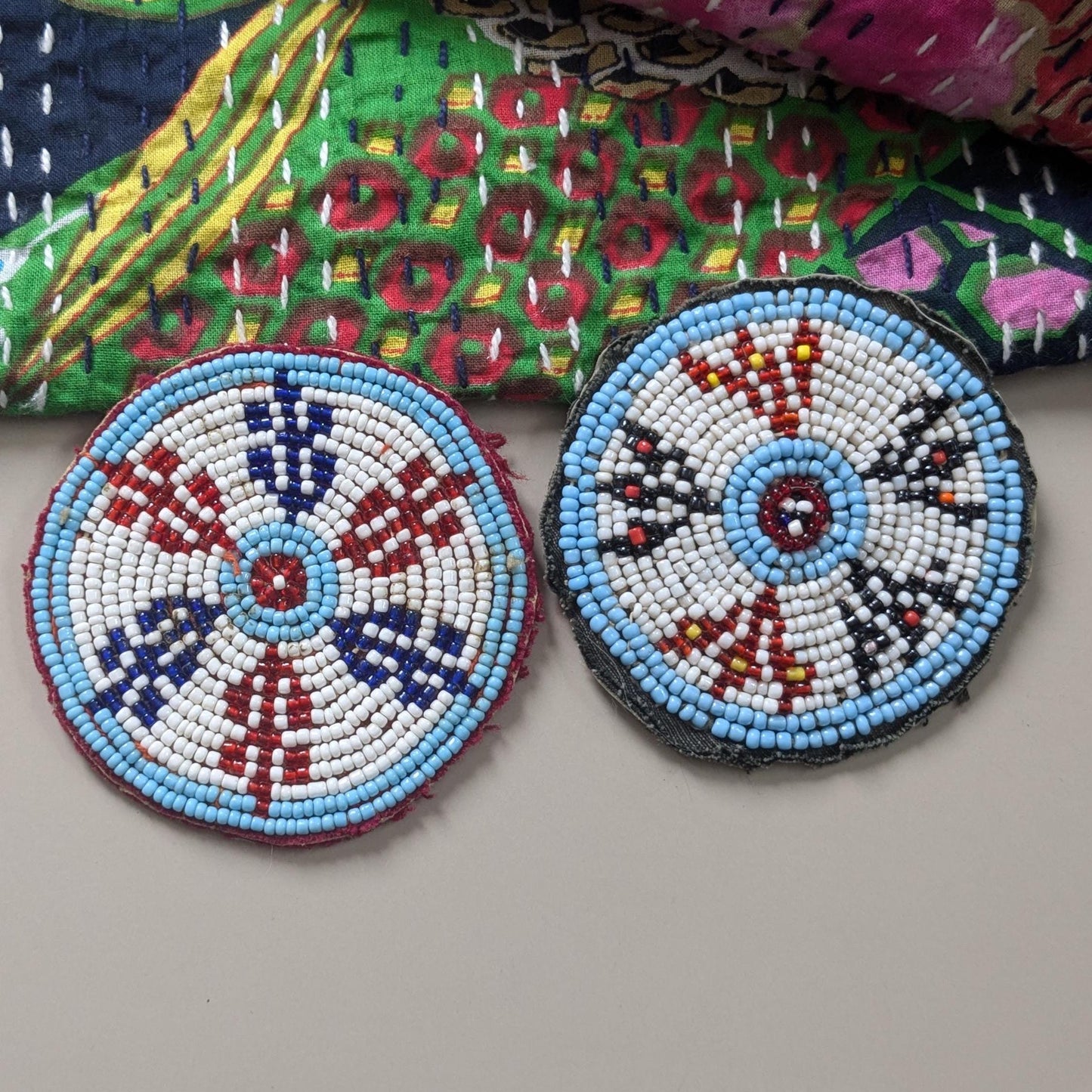 Beaded Flowers 2.75" Pair Gul Medallions Kuchi Tribal Beadwork (17266)