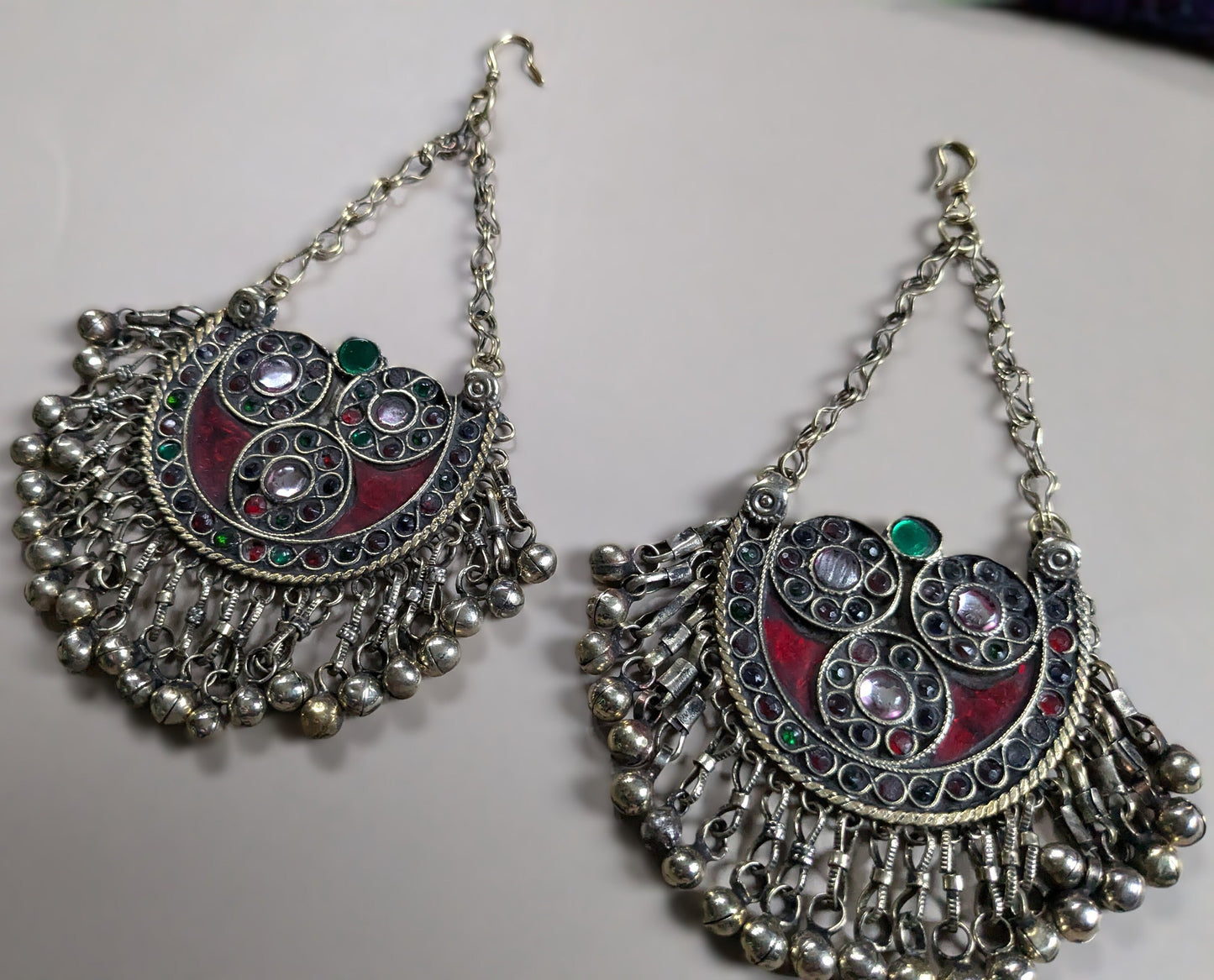 Matching Pair Vintage Kuchi Tribal Hair Pendants Tikka Jhoomer Polished (16389)