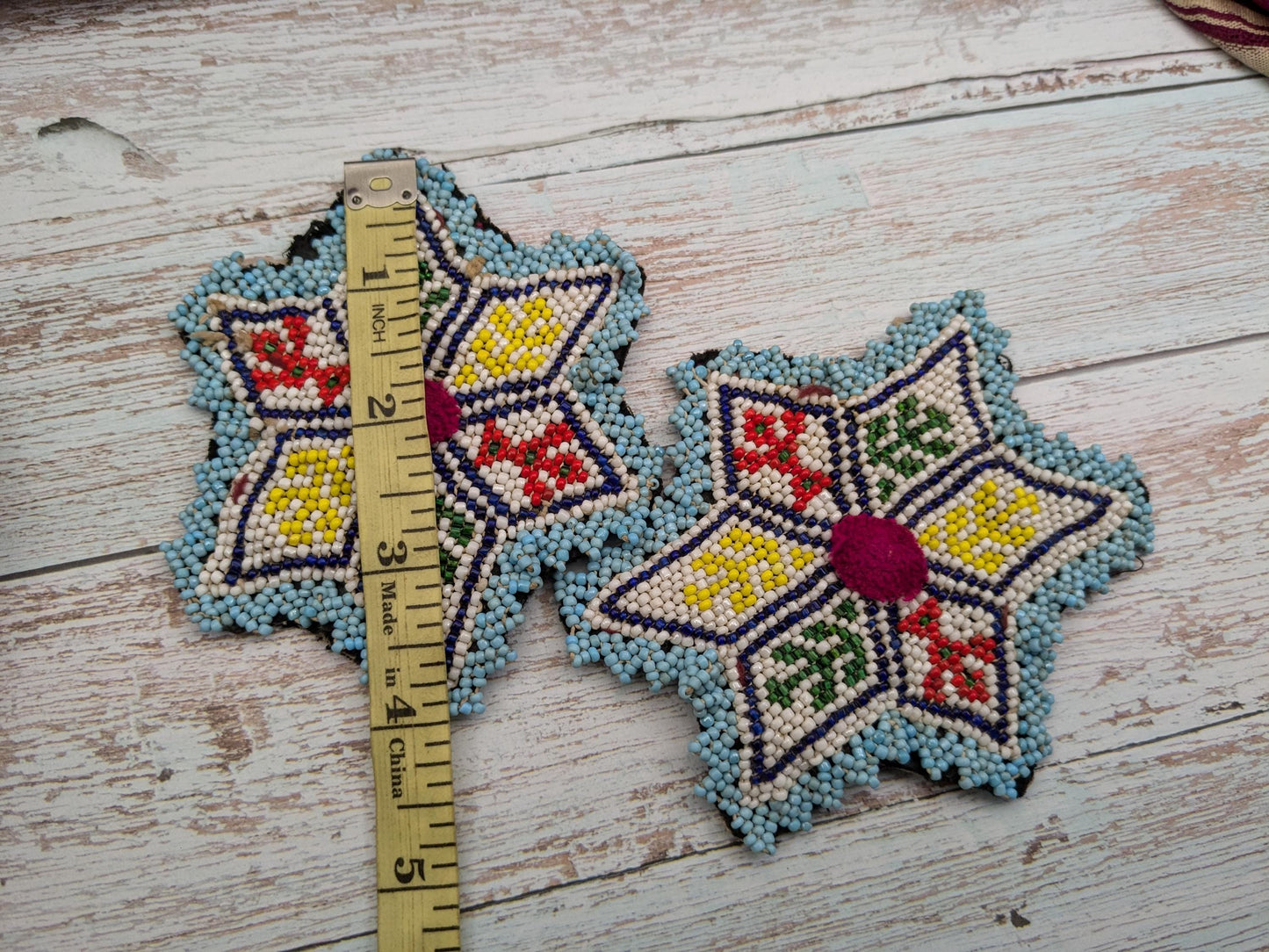 Vintage Kuchi Tribal Gul Beaded Flower Patches (17146)