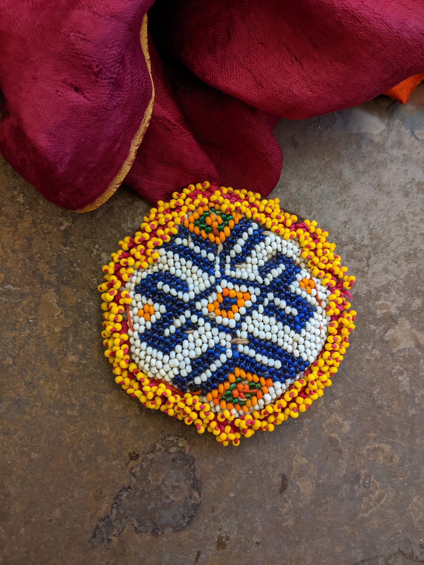 Vintage Kuchi Beaded Patch Tribal Evil Eye Talisman 3.5" Felted Animal Hair Backing (#10141)