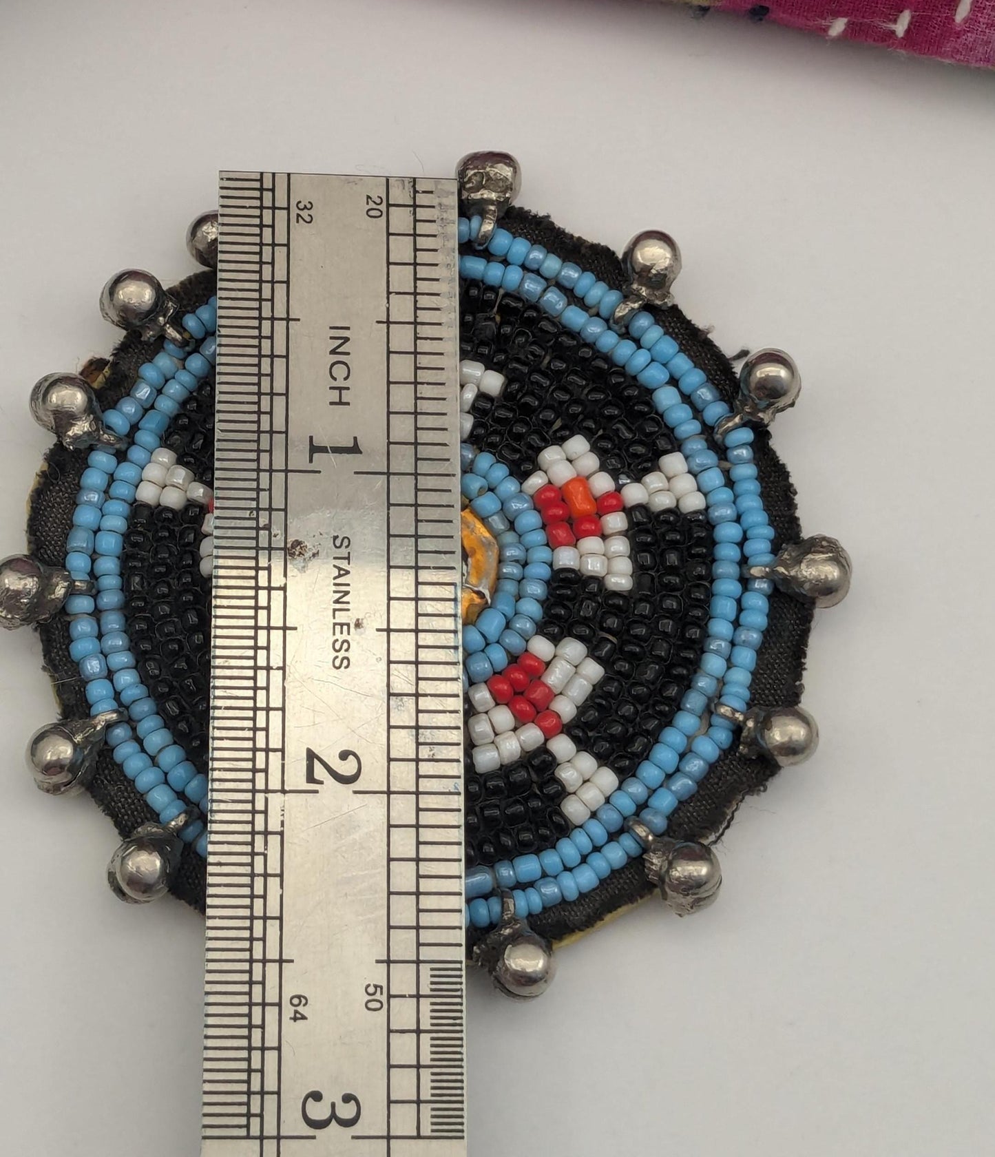 Vintage Baloch Beaded Gul Flower Patch Little Bauble Accents Black Beads (17256)