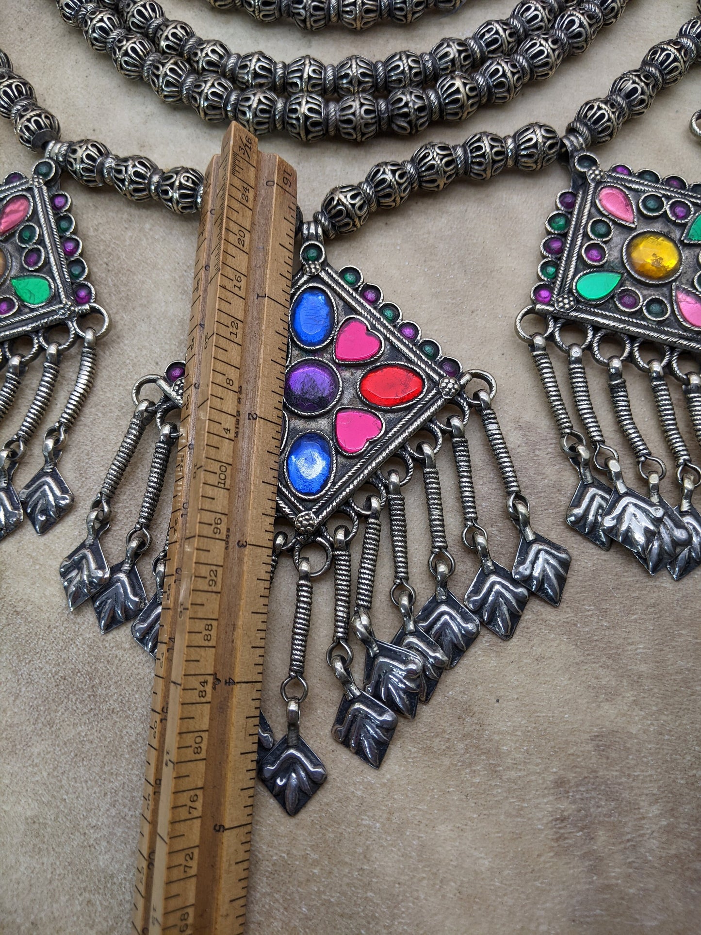 Refurbished Vintage Kashmiri Bib Multi-Strand Necklace Unique (15570)