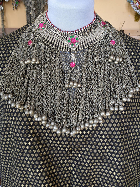 Heavy Tribal Choker Waziristan Vintage Ethnic Jewelry Pink Accents (#12577)