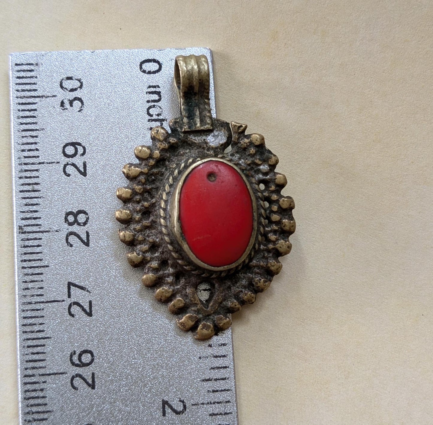 Tribal Pendant Vintage Waziri Focal Orange Glass Center (16568)