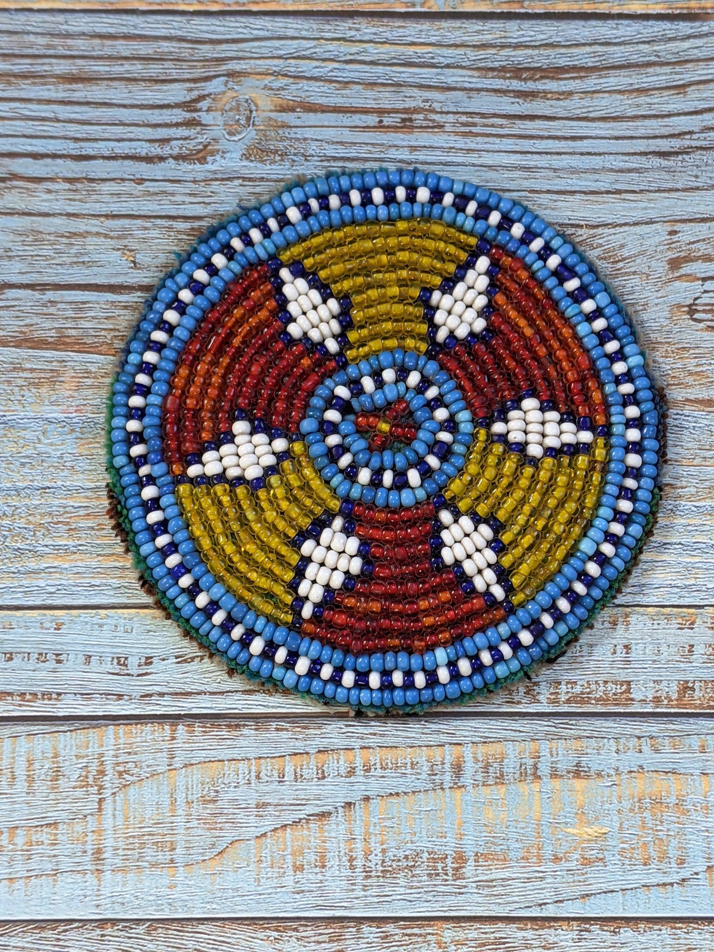 3.5" Vintage Kuchi Tribal Beaded Patch Medallion Gul Flower Applique (15992)