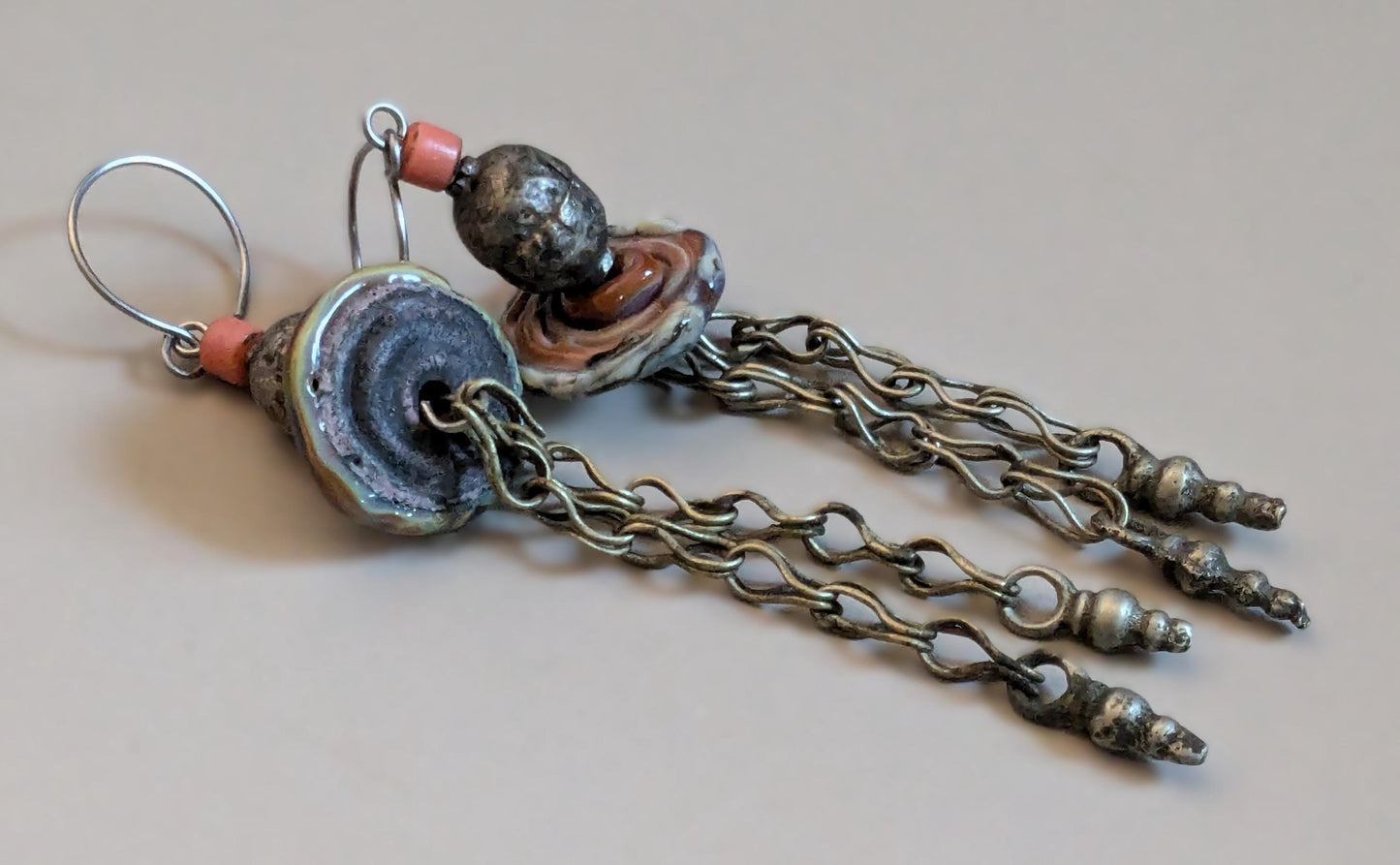 Boho Artisan Earrings Lampwork Vintage Ethiopian Beads Kuchi Tribal Spacers (16807)