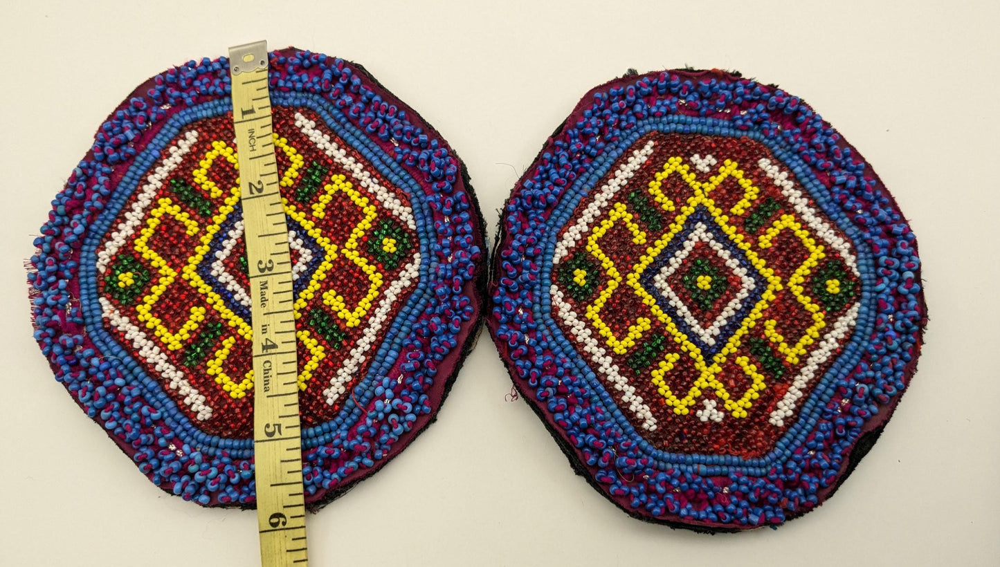 Vintage Kuchi Tribal Beaded Evil Eye Talisman Patches Large Pair 5.5" (17144)