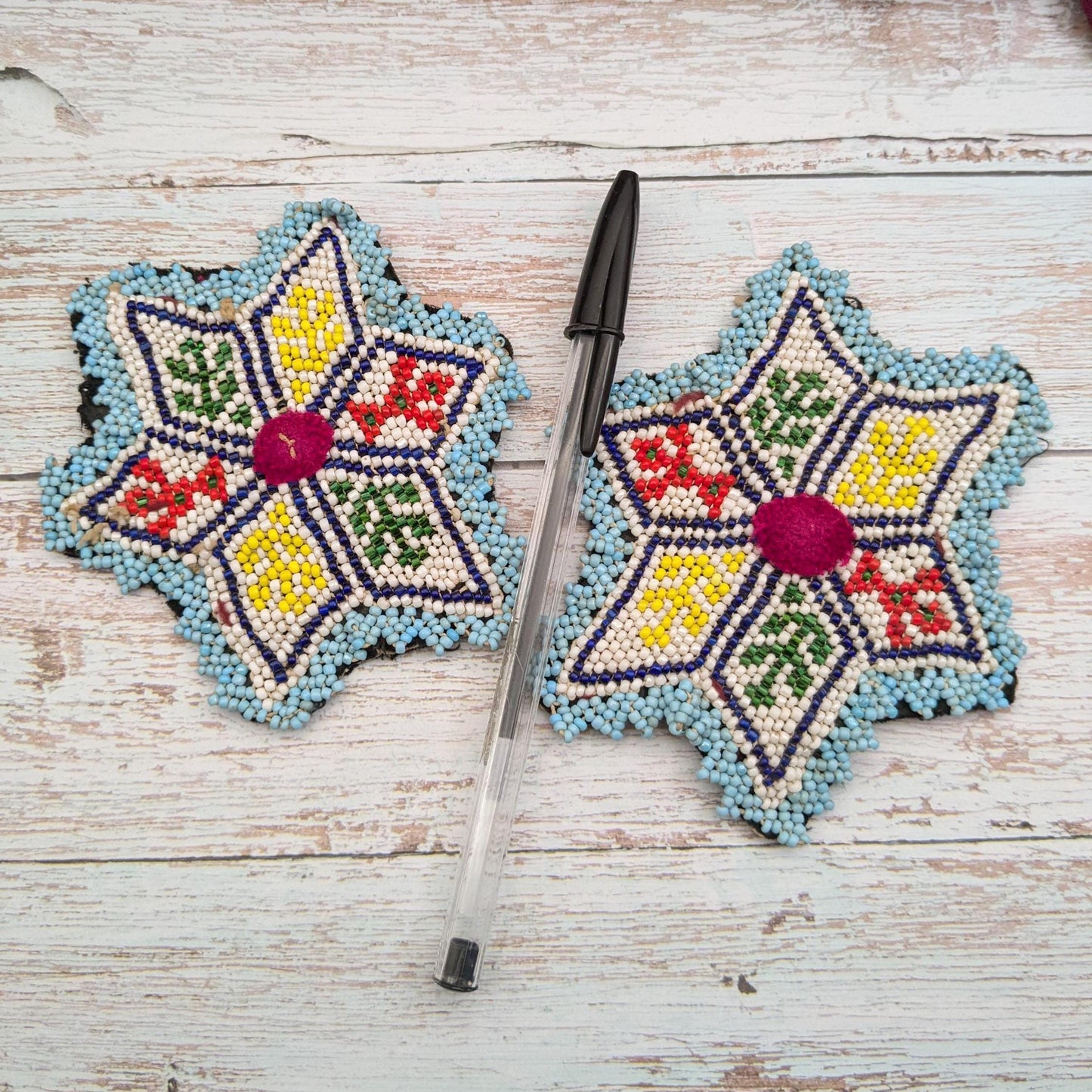 Vintage Kuchi Tribal Gul Beaded Flower Patches (17146)