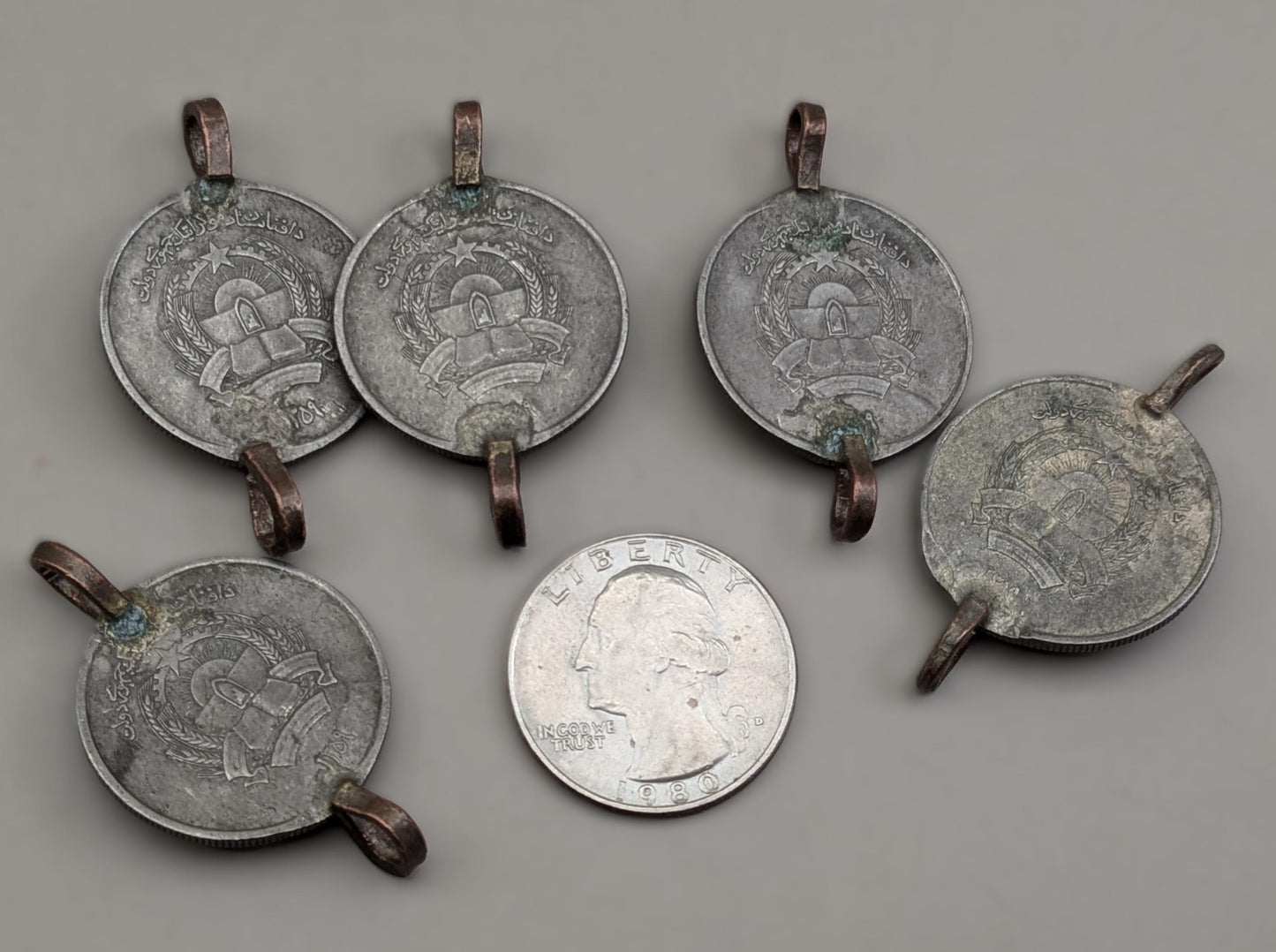 Vintage Kuchi Tribal Coins with 2 Loops Double Bail DIY Jewelry Supplies 5 Pieces (17030)