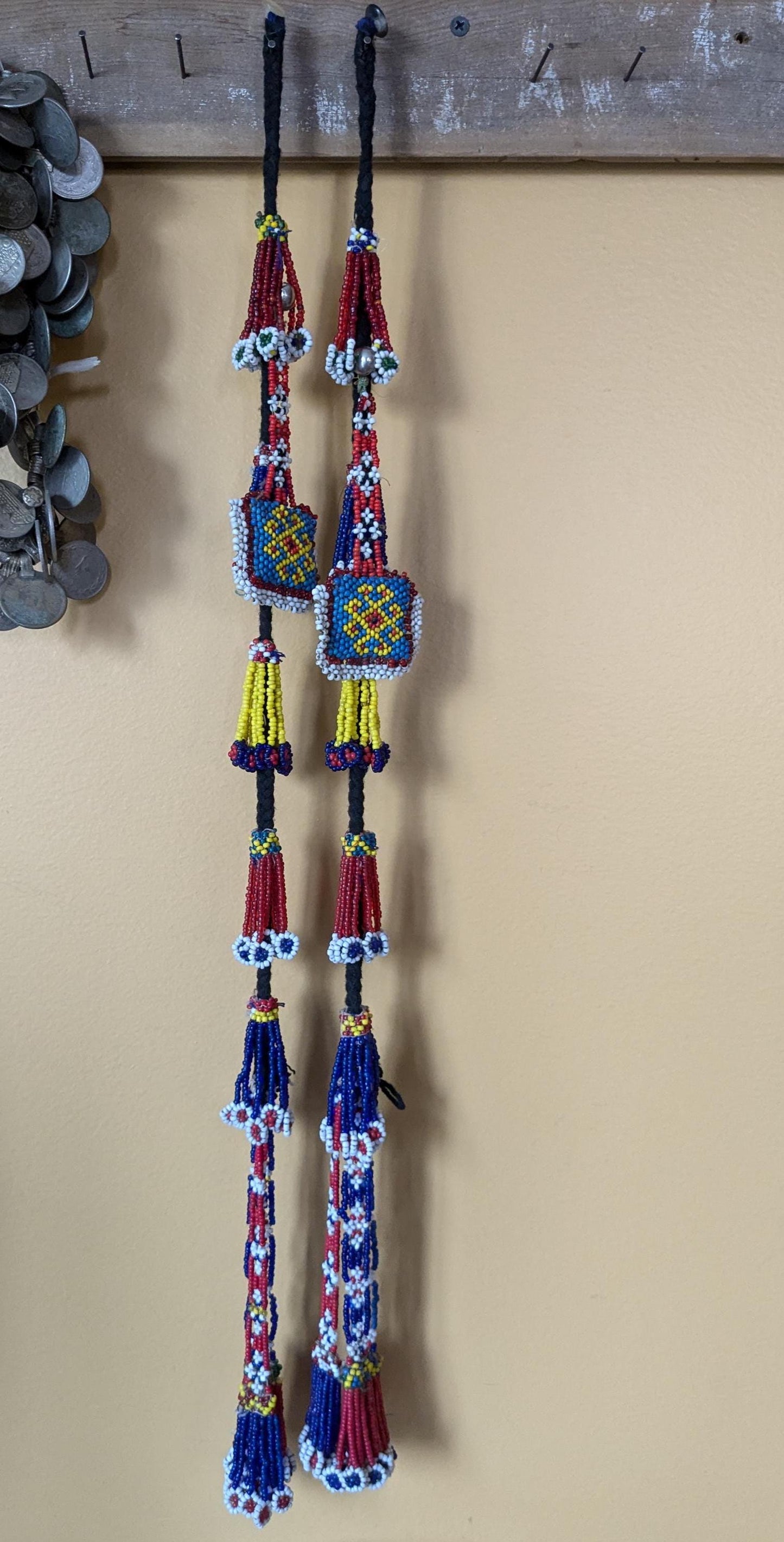 Long Beaded Tassels Kuchi Tribal Talisman with Button Fasteners 26" (17162)