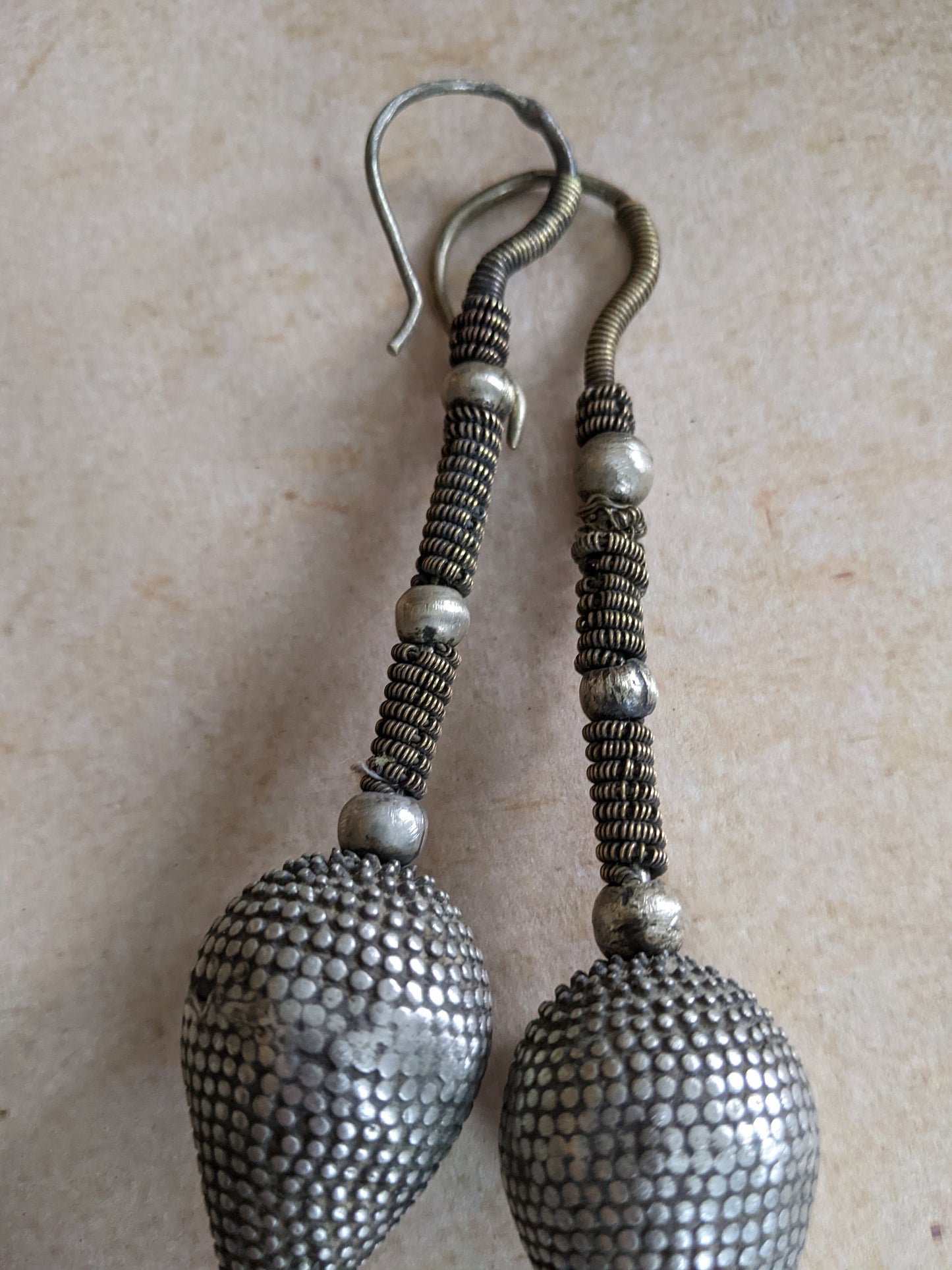 Old Vintage Nuristani Nooristani Earrings Large Gauge Tribal Afghan Jewelry (#12546)